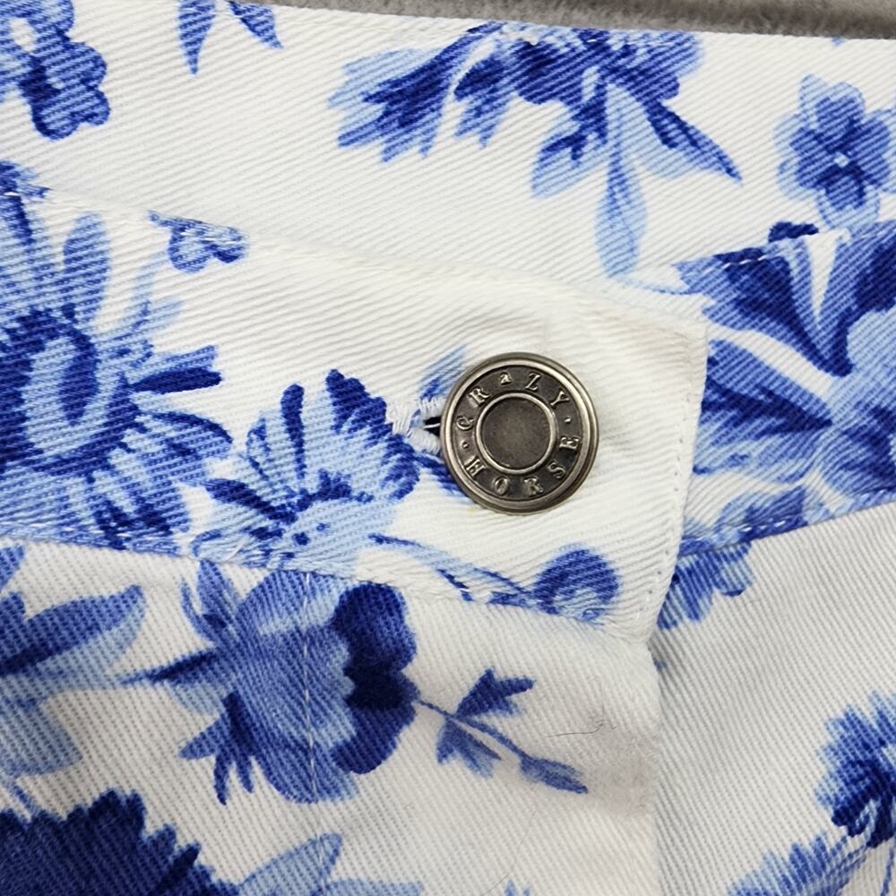 Liz Claiborne Crazy Horse Skirt 12 Blue White Floral Cottagecore Midi Pockets - Picture 5 of 11